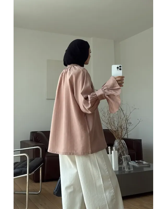 Gathered Collar Shirt – Powder Pink