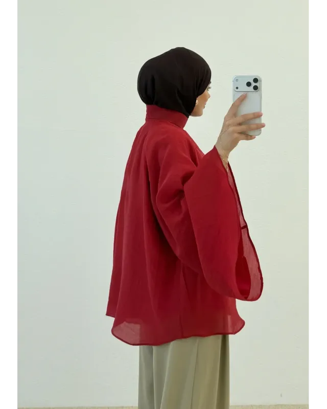 Vintage Wide Sleeve Shirt – Red
