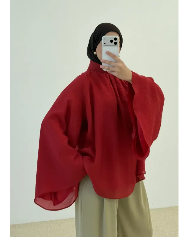 Vintage Wide Sleeve Shirt – Red