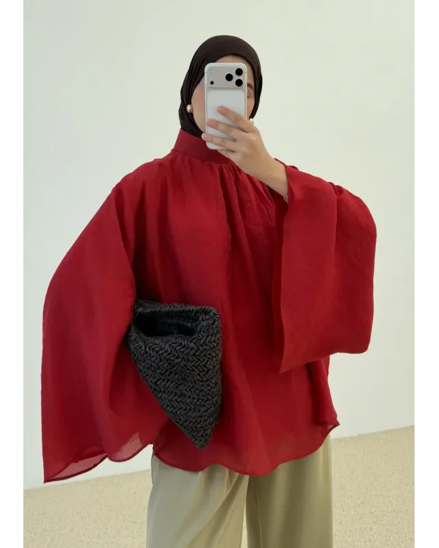 Vintage Wide Sleeve Shirt – Red