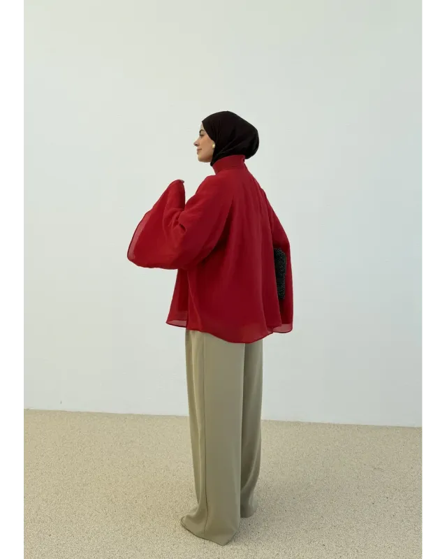 Vintage Wide Sleeve Shirt – Red