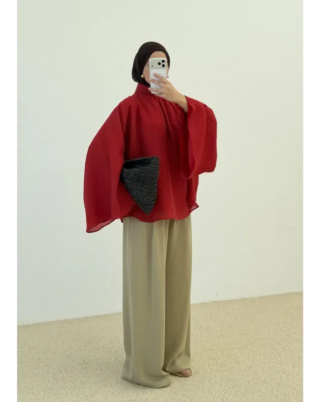 Vintage Wide Sleeve Shirt – Red