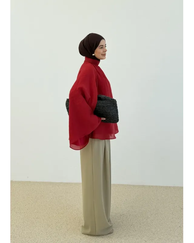 Vintage Wide Sleeve Shirt – Red