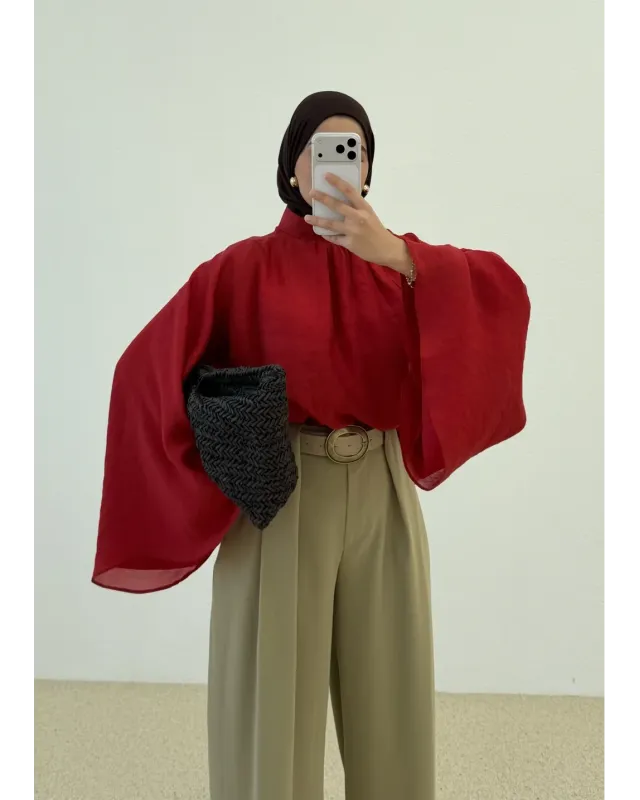 Vintage Wide Sleeve Shirt – Red
