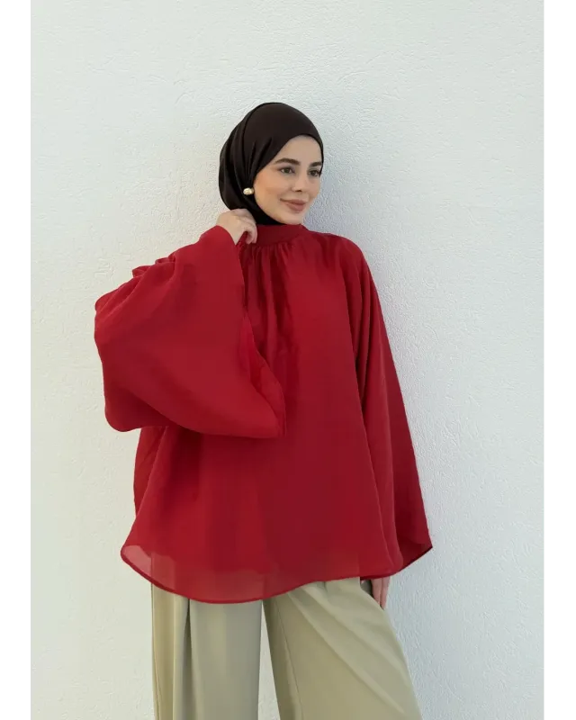 Vintage Wide Sleeve Shirt – Red