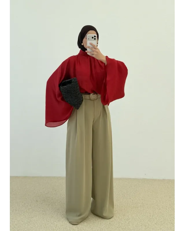 Vintage Wide Sleeve Shirt – Red