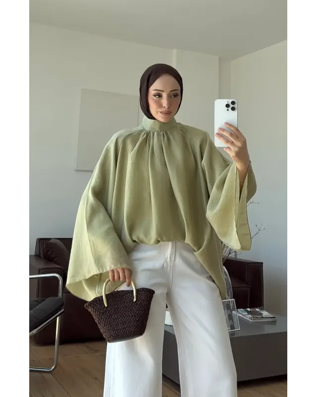 Vintage Wide Sleeve Shirt – Light Green