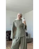 Vera Linen Slit Detail Set – Almond Green