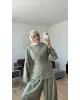 Vera Linen Slit Detail Set – Almond Green