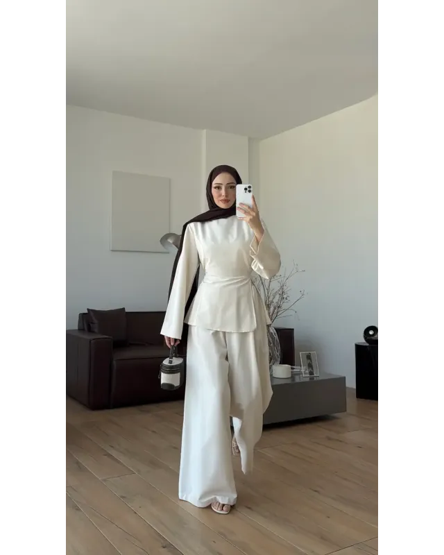 Vera Linen Slit Detail Set – Off White