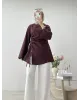Burgundy Blouse with Side Ruched Slit Detail