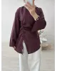 Burgundy Blouse with Side Ruched Slit Detail
