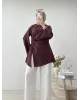 Burgundy Blouse with Side Ruched Slit Detail