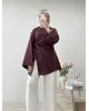 Burgundy Blouse with Side Ruched Slit Detail