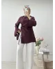 Burgundy Blouse with Side Ruched Slit Detail