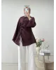 Burgundy Blouse with Side Ruched Slit Detail