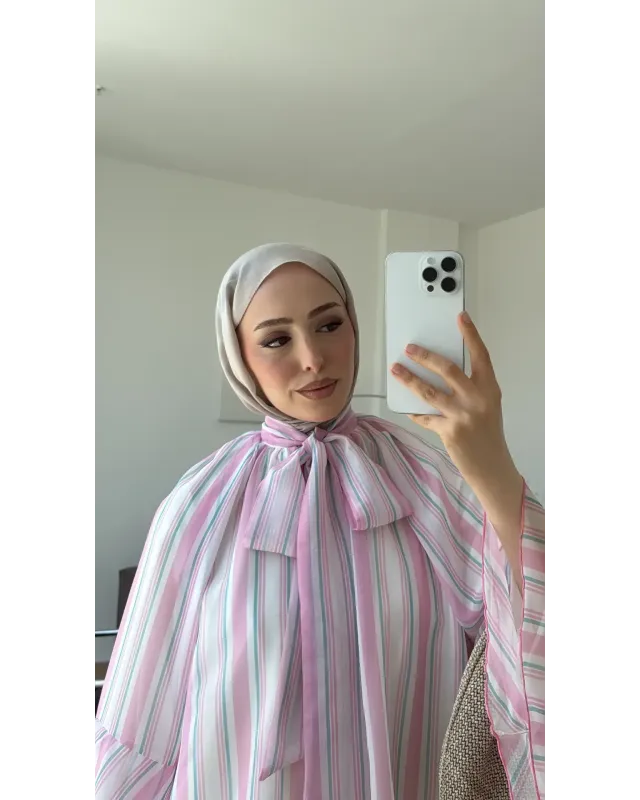 Pink & White Striped Chiffon Blouse