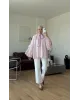 Pink & White Striped Chiffon Blouse