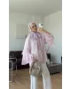 Pink & White Striped Chiffon Blouse
