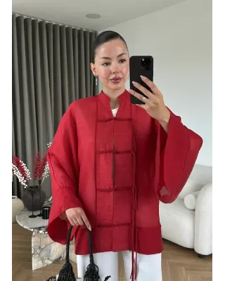 Chinese Button Sheer Shirt – Red
