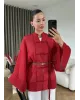 Chinese Button Sheer Shirt – Red
