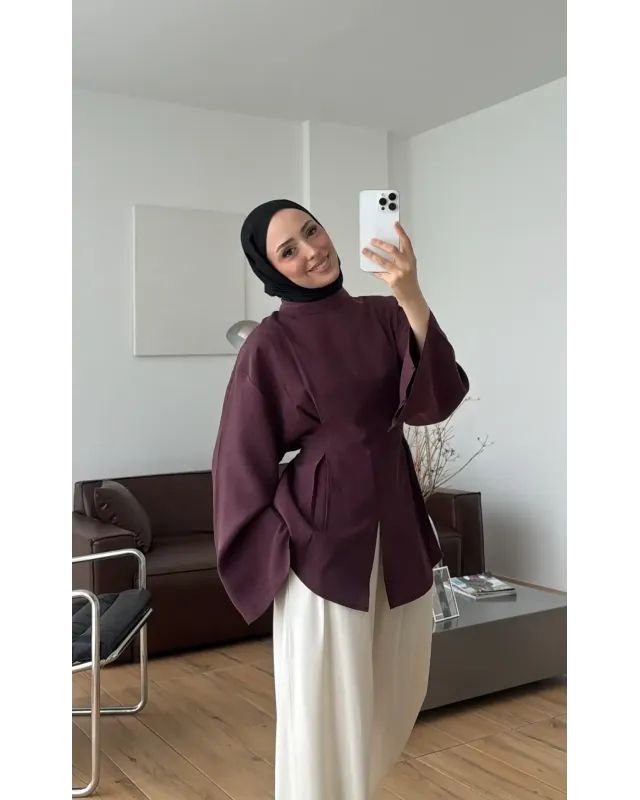 Pleated Modal Blouse – Burgundy
