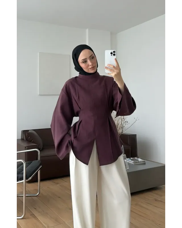 Pleated Modal Blouse – Burgundy