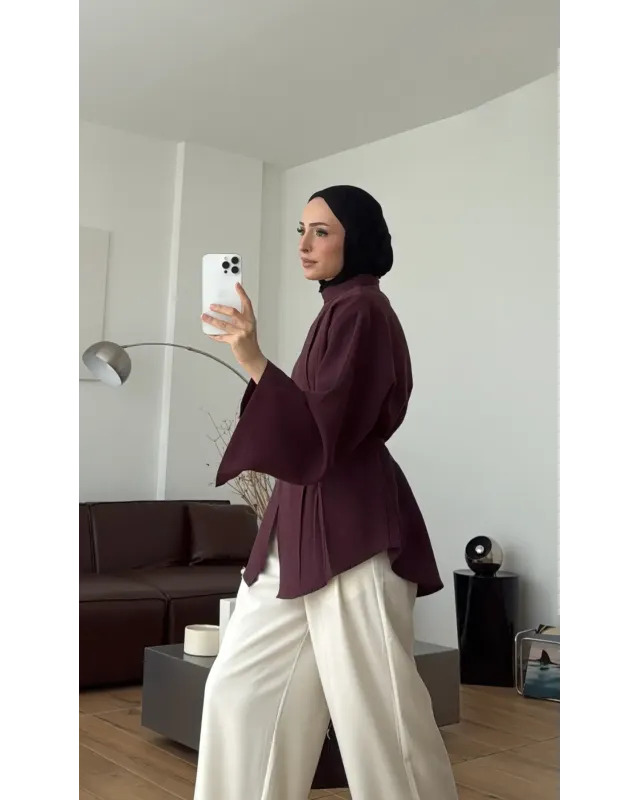 Pleated Modal Blouse – Burgundy