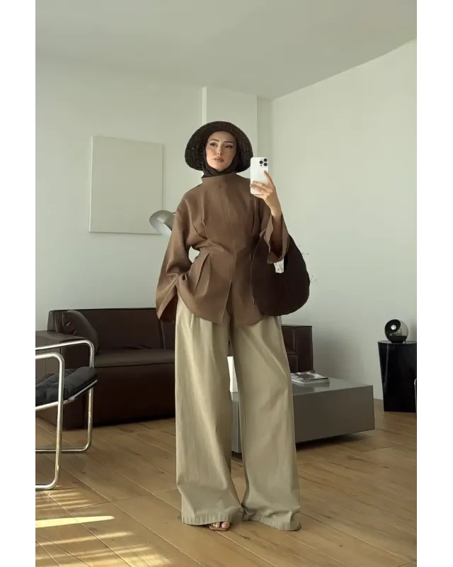 Pleated Modal Blouse – Milk Coffee