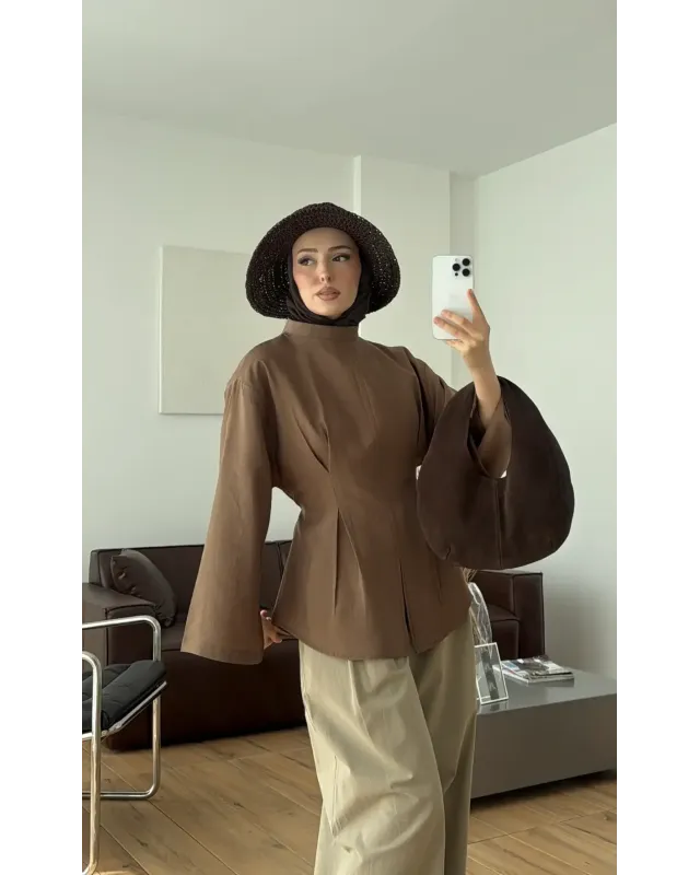 Pleated Modal Blouse – Milk Coffee