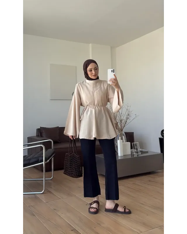 Cream Modal Ruffle Blouse