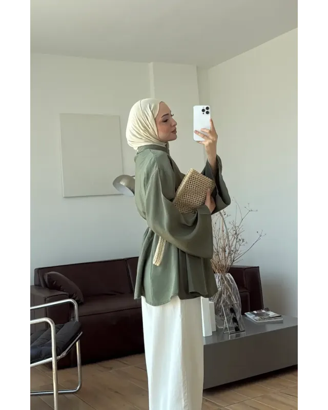 Soft Olive Green Modal Ruffle Blouse