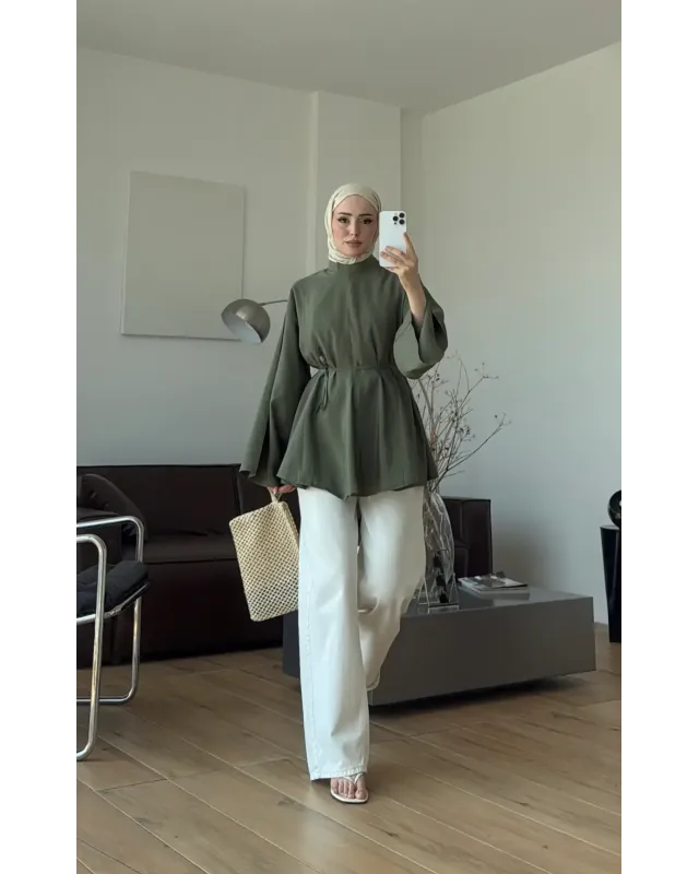 Soft Olive Green Modal Ruffle Blouse
