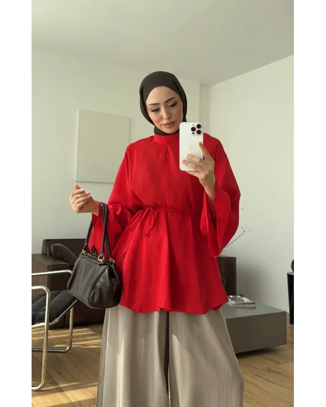 Red Modal Ruffle Blouse