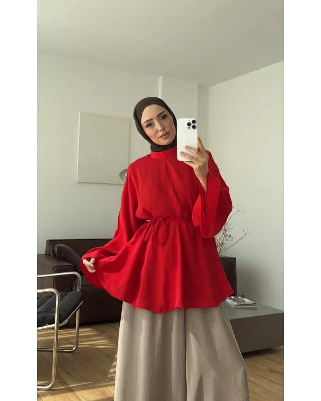 Red Modal Ruffle Blouse
