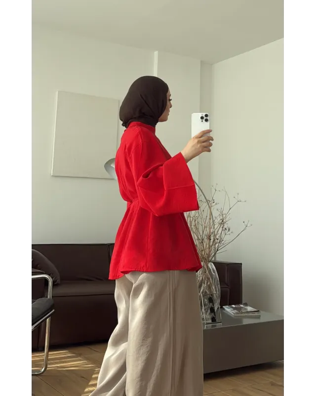 Red Modal Ruffle Blouse