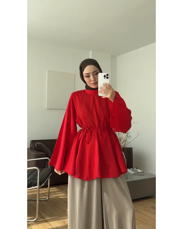 Red Modal Ruffle Blouse
