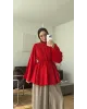 Red Modal Ruffle Blouse