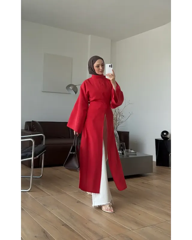 Red Slit Detail Tunic