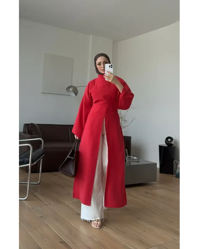 Red Slit Detail Tunic