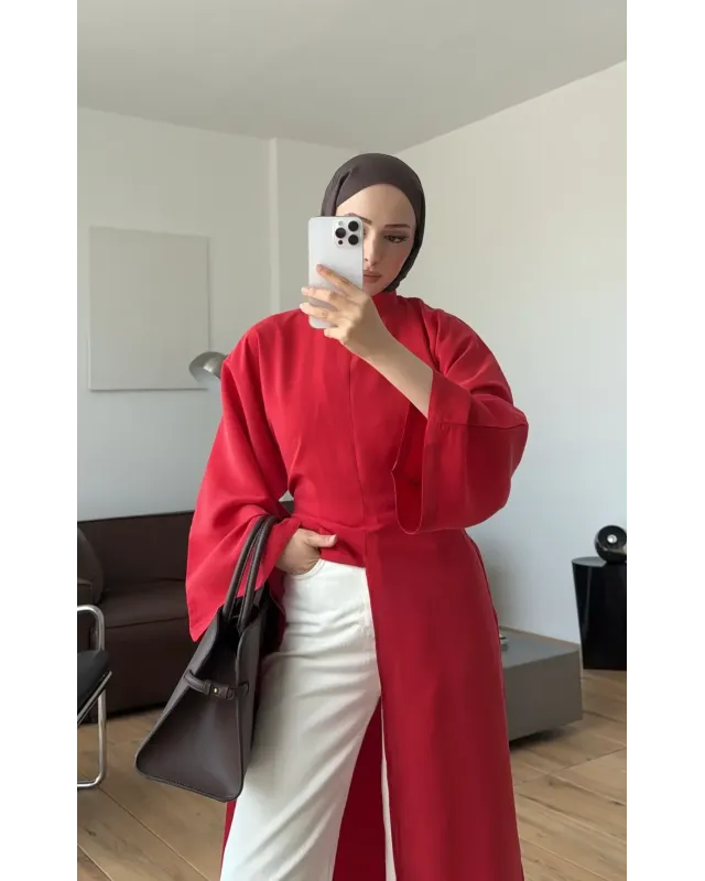 Red Slit Detail Tunic