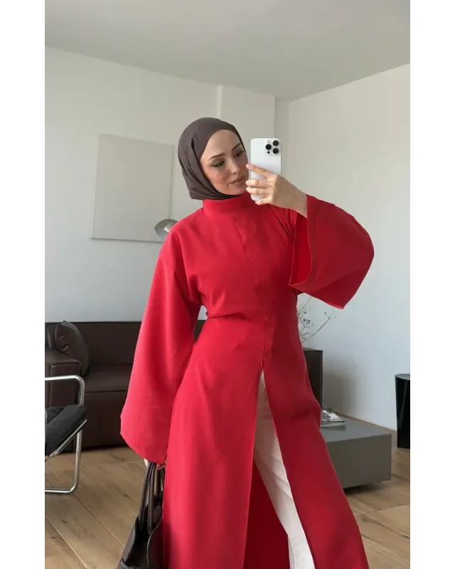 Red Slit Detail Tunic