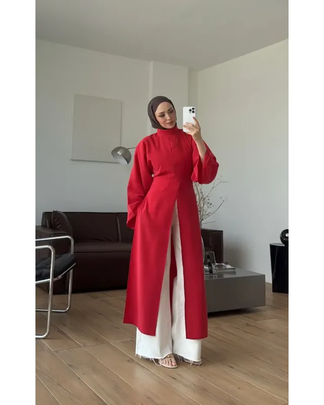 Red Slit Detail Tunic