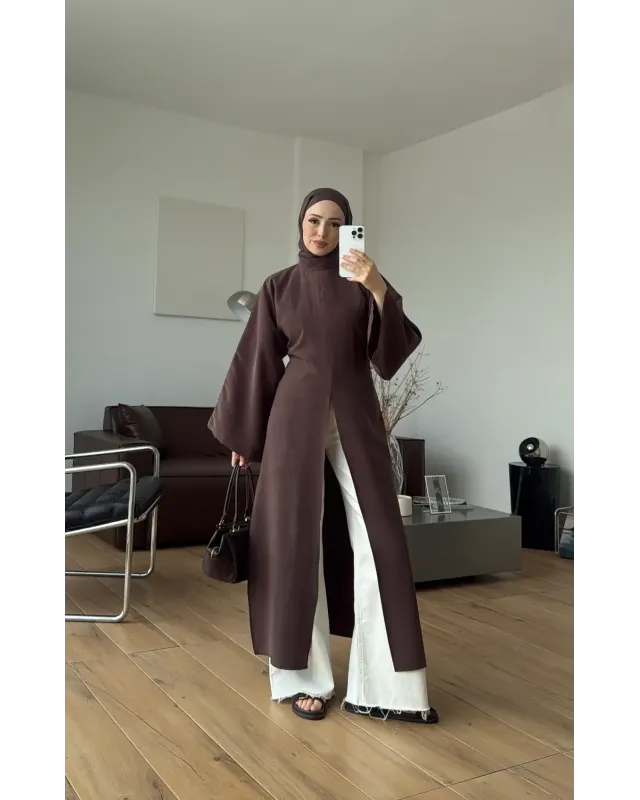 Brown Slit Detail Tunic