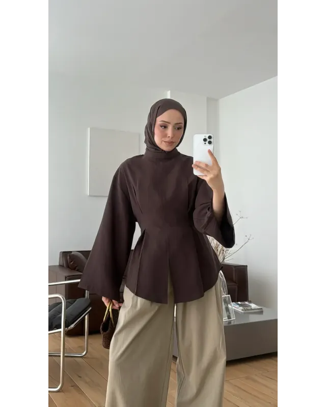 Pleated Modal Blouse – Brown