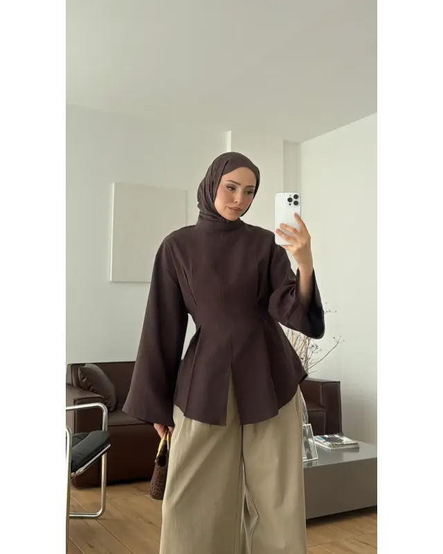 Pleated Modal Blouse – Brown