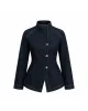 High-Neck Navy Denim Jacket with Belt