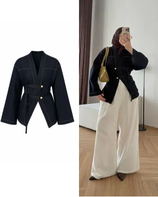 Belted Denim Wrap Jacket