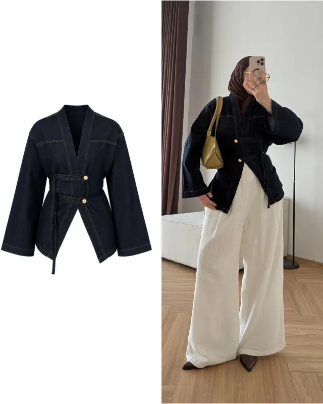Belted Denim Wrap Jacket