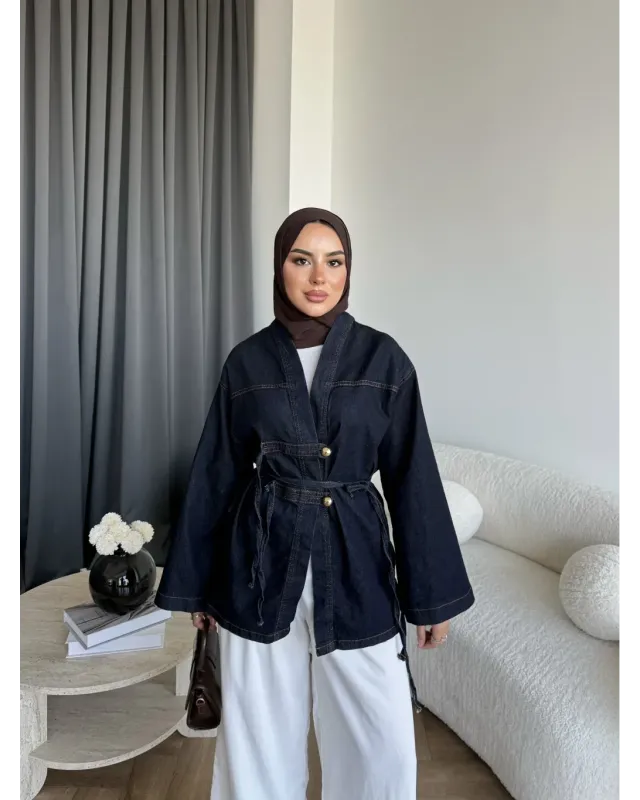 Belted Denim Wrap Jacket